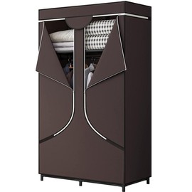 Portable Wardrobe Closet Storage Organizer Metal Hanging Rack Non-Woven Fabric 34 Inch - Color: Blue