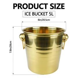 5L Metal Ice Buckets Insulated Ice Bucket Stainless Steel Ice Bucket Drink Cooler Wine Champagne Bucket for Home Restaurant Hotel Party（Gold）