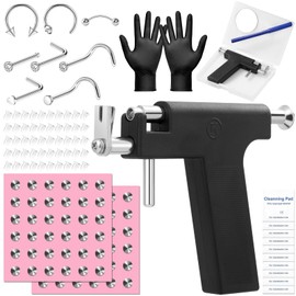 Dexpinzo Professional Ear Piercing Gun Kit Reusable Ear Nose Stud Piercing Gun with Piercing Earrings Tool Set Piercer Kit for All Piercing Salon At Home Use-Black