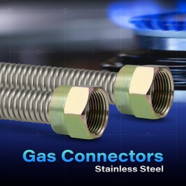 Highcraft GUHDTT3812 10" Gas Line Connector with 1/2'' O.D. and Nut Fittings, Stainless Steel