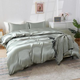 HOdo Home Satin Duvet Cover King Size, 3 Piece Silk Like Comforter Cover, Ultra Soft and Breathable Bedding Set with Zipper Closure & Corner Ties