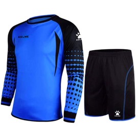 Kelme Paquete Camisa de Portero - Incluye Playera, Pantalones Cortos y Calcetines - Almohadillas de protección en Pantalones Cortos y Camisa – para niños y Adultos (Azul, Kids 12)