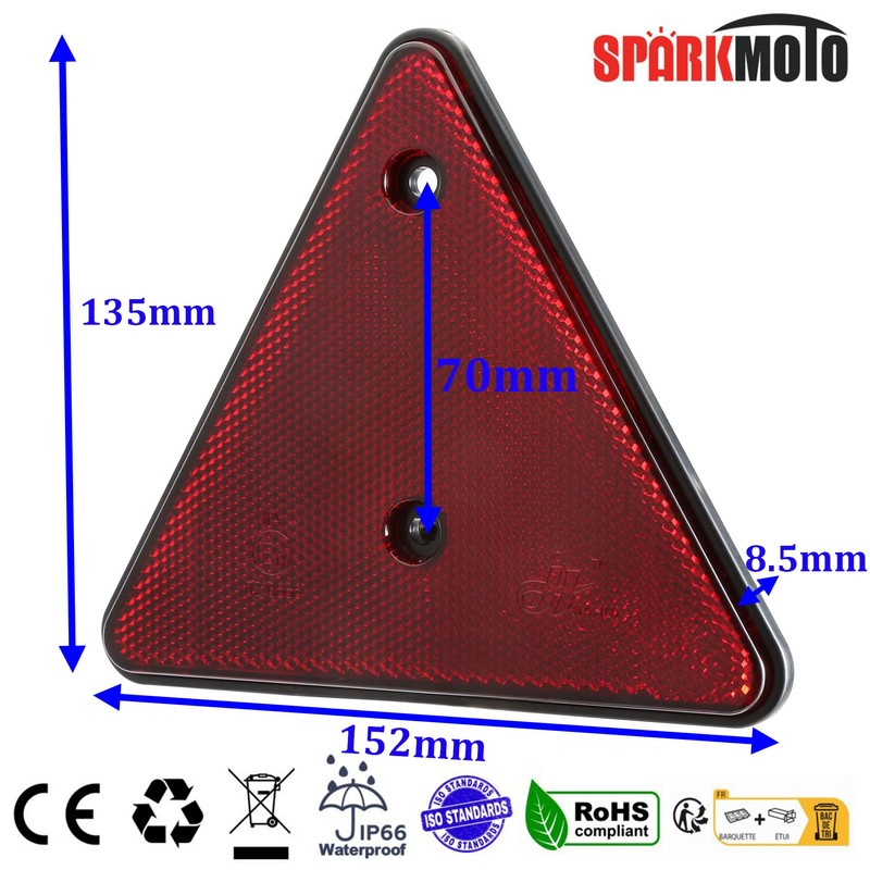 SPARKMOTO Triangle Reflector, Trailer Triangle Reflector, Trailer Triangle Reflector, Red