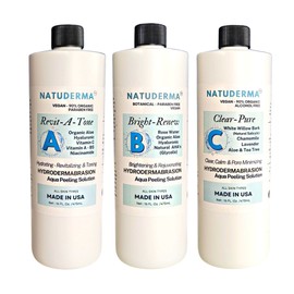 Hydrodermabrasion Solution, Aqua Peeling Serum, Solution for Wet Microdermabrasion, 3 bottles of 16 oz each, Natuderma Hydro Serum. MADE IN USA