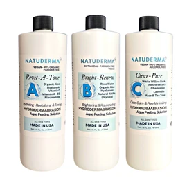 Hydrodermabrasion Solution, Aqua Peeling Serum, Solution for Wet Microdermabrasion, 3 bottles of 16 oz each, Natuderma Hydro Serum. MADE IN USA