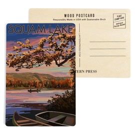 Squam Lake, New Hampshire, Lake at Dusk (4x6 Birch Wood Postcards, 2-Pack Stationary, Rustic Home Wall Decor)