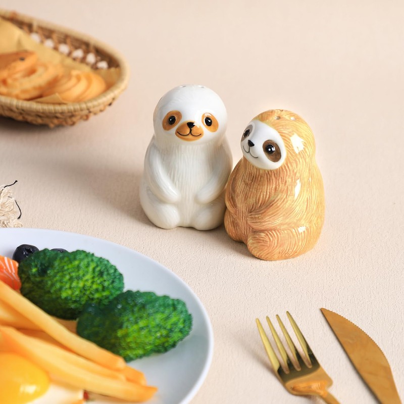 Bicuzat Ceramic Sloth Shape Salt & Pepper Shakers Set, Hand-Painted