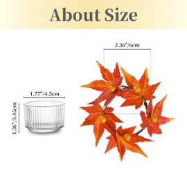 Hewory Fall Candle Holder Centerpiece: Thanksgiving Candle Holders Set of 4 with Maple Leaves Wreath & Berries, Glass Tealight Candle Holder Fall Centerpiece Table Decorations for Thanksgiving Table