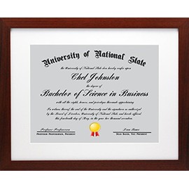11x14 Mahogany Certificate Document Frame Mat to 8.5x11 - Wide Molding - Includes Attached Hanging Hardware and Desktop Easel - Display Certificates, a Picture, Diploma, Photo, Award, or Documents