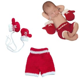 Lgvhydh Newborn Photography Outfits Boy Newborn Photography Props Outfits Crochet Knitted Boxing Gloves Pants Photoshoot Girl (Red)