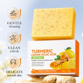 Kurkuma Zitrone Kojic Säure Seife – 2 Stücke Natürliche Seifenstücke Für Gesicht & Körper, Feuchtigkeitsspendend & Aufhellend, Ideal Für Trockene Haut, Mit Vitamin C Für Strahlende Haut Body Soap