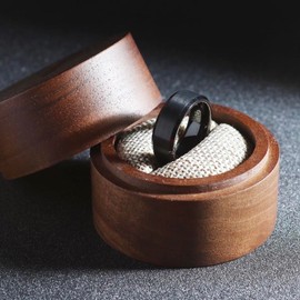 Men's Black Solid Tungsten 8mm Ring Size 6-15 - Hand Crafted Solid Walnut Box - Great Gift for Men - Perfect Wedding Band (Without Box, 7 US)