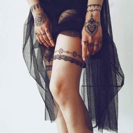 Yesallwas Tattoo Stickers, Henna, Realistic, Large, Set of 6, Metal, Stars, Feathers, Sea, Flowers, Sparkly Tattoo Stickers, Body Stickers, Women's Arms, Legs, Body, Back, 5.9 x 8.3 inches (15 x 21 cm) (H)