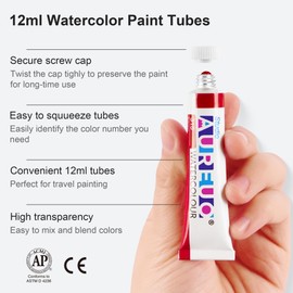 AUREUO Tubular Watercolor Paint Set 12ml x 24 Tubes Non-Toxic Pigments - Art Painting Creation, Landscape Photography Painting - Suitable for Painting Lovers, Beginners, Artists