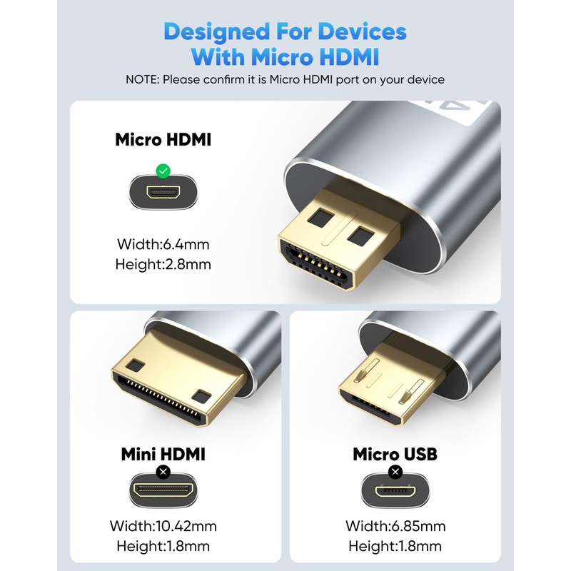 ZeniKon 4K Micro HDMI to HDMI Cable 6FT, High Speed