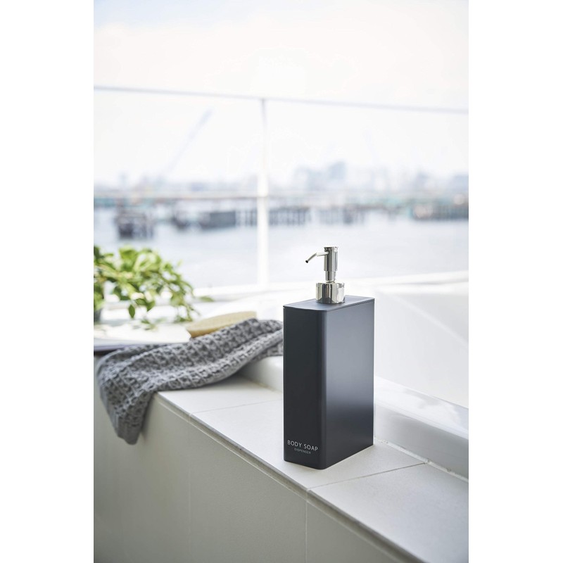 Yamazaki 4257 Two-Way Dispenser, Square, Slim, Body Soap, Black, Approx.
