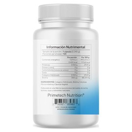 Primetech Nutrition Biotina y Colágeno 120 Cápsulas 300 Mcg BIO-C300