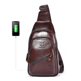 LUKZIJAES Genuine Leather Sling Bag for Men Crossbody Shoulder Chest Pack Hiking Casual Daypack Outdoor Travel Backpack (#3-Coffee)