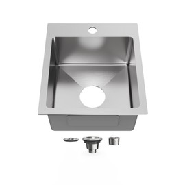 Bathenum 15" x 17" Drop in Bar Sink 304 Stainless Steel Single Bowl Kitchen Sink with Drain Kit, Brushed