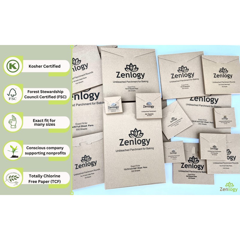 Zenlogy Parchment Paper Sheets 12x16 (100 sheets) for Baking -