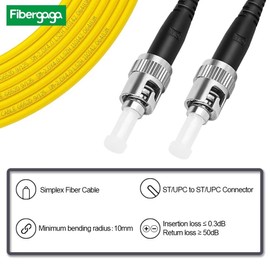 Fibergaga-1m(3ft) OS2 ST/UPC to ST/UPC Fiber Patch Cable Single Mode Fiber, Simplex, Length Option: 0.5M(1.6ft)-30m(98ft) 9/125µm 2.0mm Cable Diameter Fiber Optic Cable, OS1/OS2 Compatible