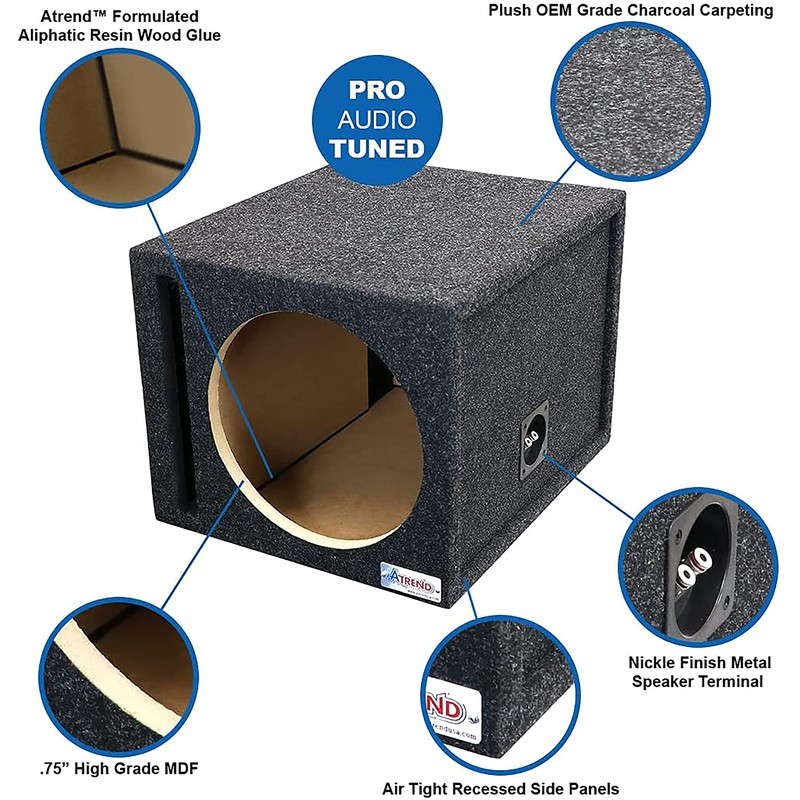 Atrend 12SQV 12” Single Vented Subwoofer/Speaker Enclosure Made in USA,