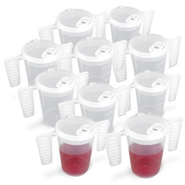 Wing Handled Beaker with Feeding Lid - Pack of 10 | Adult Beakers for Elderly Dementia Cup Adult Feeding Cup for Elderly Two Handled Feeding Cup Large Spouted Feeding Lid