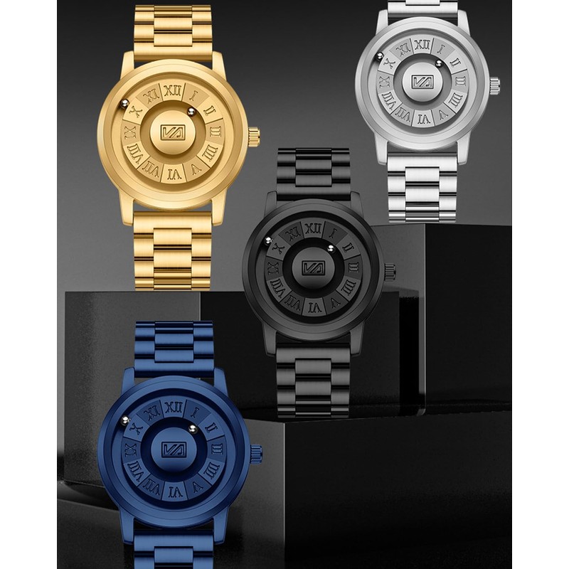 Introducing Magnetic Floating Ball Watch for Men, Black Texture, Design