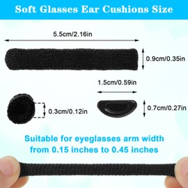 oruola 4 Pairs Glasses Ear Cushions,Soft Knitted Cotton Anti Slip Eyeglass Temple Tips,Eyeglass Ear Cushions for Comfort,Eyewear Retainer Glasses Arm Sleeve for Sunglasses,Black