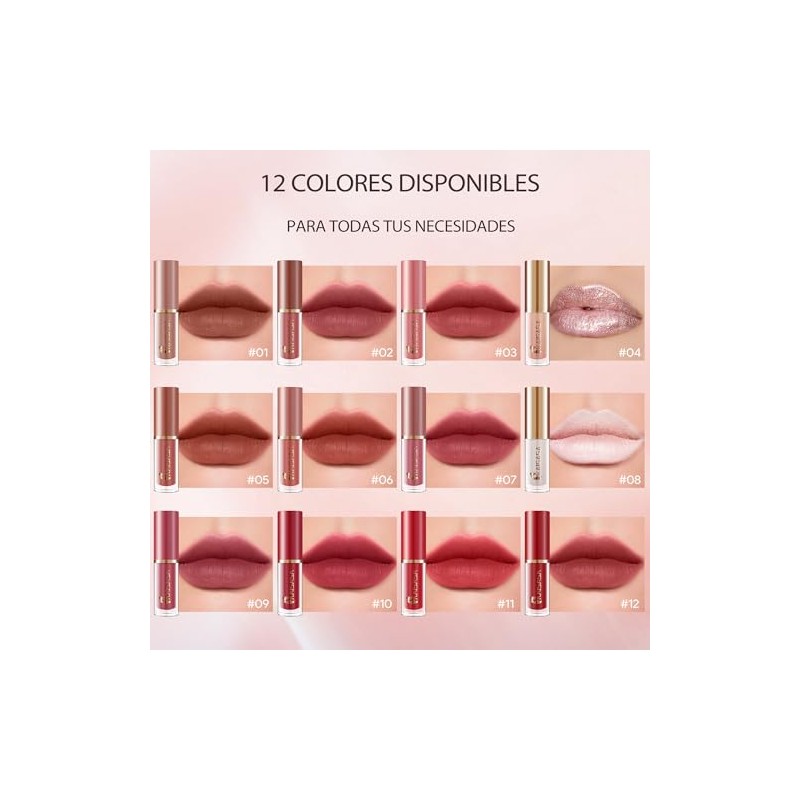 Set de 12 Labiales Líquidos Lápiz Labial Líquido de Alta