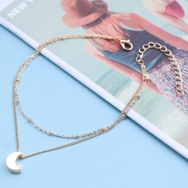TseenYi Boho Moon Layered Anklet Bracelet Gold Satellite Chain Anklet Vintage Crescent Moon Anklet Small Beads Anklet Summer Beach Foot Jewellery for Women and Girls Gifts