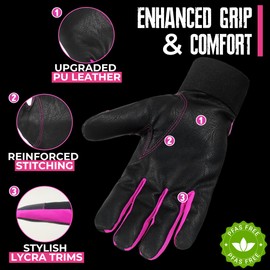 HANDLANDY Insulated Work Gloves, Thermal Winter Gloves Waterproof for Men Women, Warm Cold Weather Gloves (Black- Pink, Large)