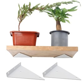 Pack of 2 Floating Shelf Brackets, Triangular Wall Bracket, Shelf Brackets, Triangle Shape, Hidden Shelf Brackets, Metal Triangle Shelf Holders with Screws, for Bookshelves, Kitchen Shelves (White)