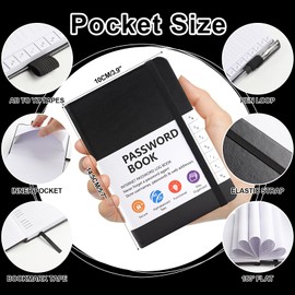 A6 Password Book Alphabetical with Tabs, Password Book for Seniors, Password Keeper Book for Computer and Website Login(Black)