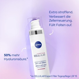NIVEA Cellular Expert Filler Concentrated Anti-Age Serum, Effective Face Care with Hyaluronic and Folic Acid, Hyaluronic Serum for Younger Looking Skin (40 ml)
