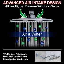 Waterfall Showerhead - 9 Inch Large Overhead Rain Shower Head - High Flow Best With Extension Arm, 2.5 GPM - Chrome