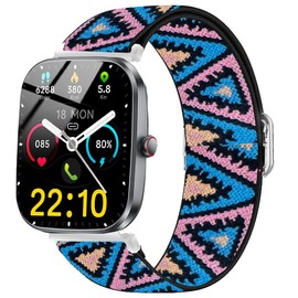 Blueshaweu Compatible for T70 1.91 inches Smart Watch Bands, Stretch Elastics Nylon Adjustable Replacement Strap Accessories Compatible with Kuizil, WeurGhy, Csasan T70 Smartwatch 1.91" (Blue Pink)