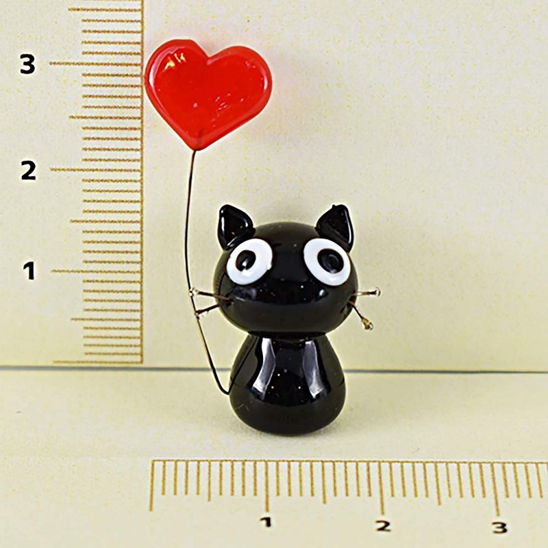 かわいい 猫 手作り ガラス細工 ハート黒ねこ CYK729