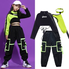 LOLANTA Little Girls Crop Top Cargo Pants Set Active Outfits Hip Hop 3PCS Dance Outfits (6-7 Black)