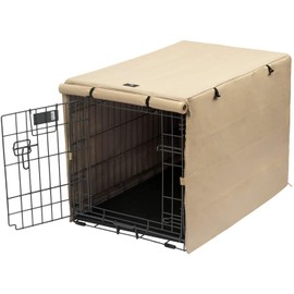 X-ZONE PET Double Door Dog Crate Cover - Polyester Pet Kennel Cover (Fits 24 30 36 42 48 inches Wire Crate) (36Inch, Tan)