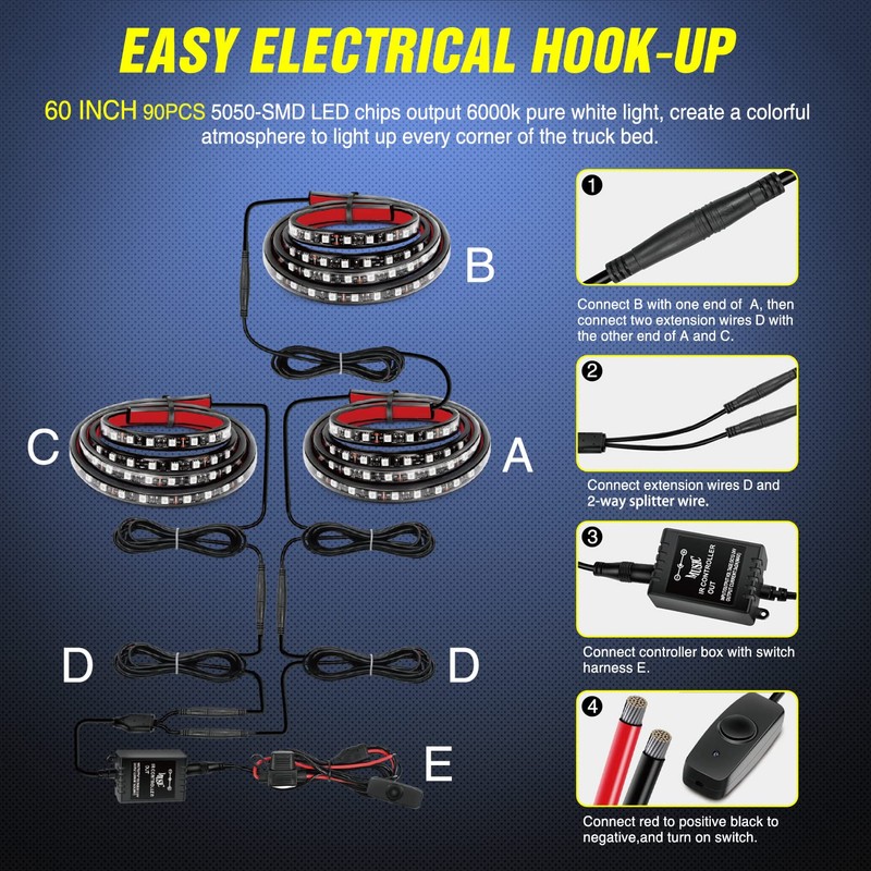 Nilight 3PCS 60 Inch RGB Truck Bed Light Strip Kit