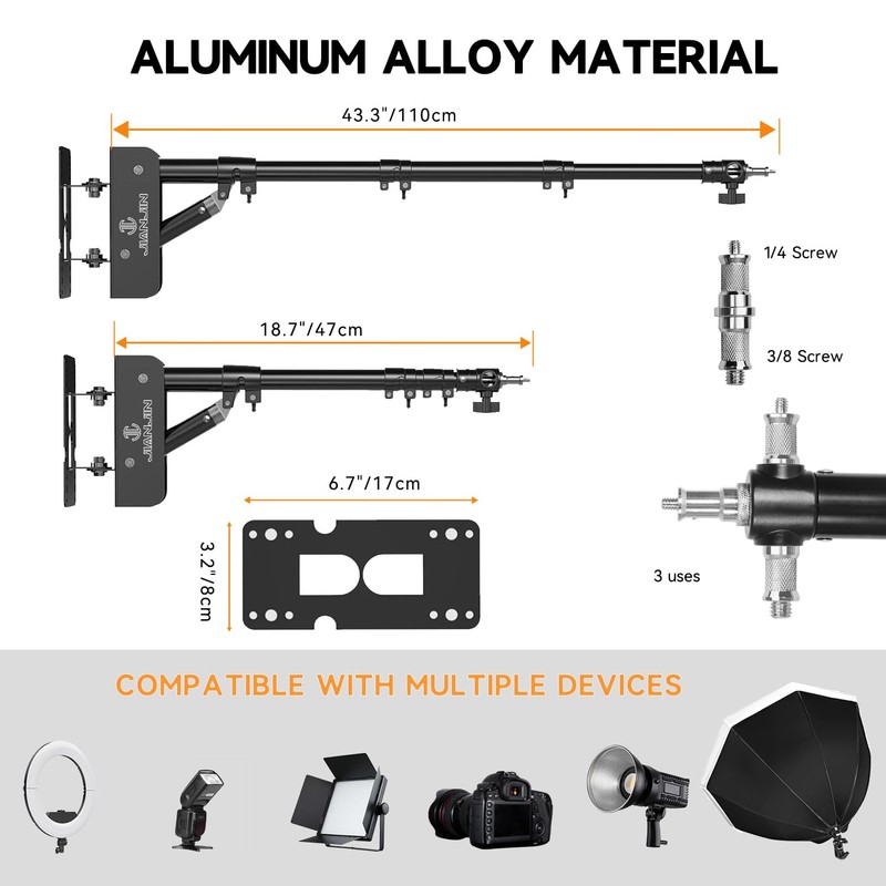 Wall Mount Triangle Boom Arm 51.2inch (43.3)