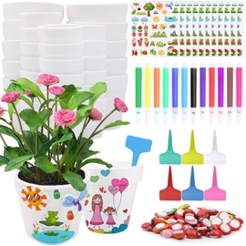 Fennoral 30 Set Flower Pot Craft for Kids Make You Own DIY Painting Flower Pots Plant Pot Foam Stickers Flower Growing Kit for Spring Craft Classroom Art Project Birthday Mother's Day Gifts