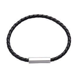 LuckyLy Pulsera para Hombre de Cuero Piel Vegana y Acero Inoxidable tipo Brazalete con Broche Magnético, Negro y Plata – Ideal como Regalo para Hombre Original y Papá, Modelo Cala