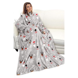 Catalonia Wearable Blanket with Sleeves and Pocket, Cozy Soft Fleece Mink Micro Plush Wrap Throws Blanket Robe for Women and Men, Ugly Christmas