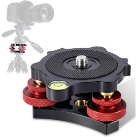 Tripod Leveling Base, Camera Leveler Bubble Level 3 Axis Tri Wheel Head, 3/8" Thread, +/-5° Adjustable Precise Angle, Aluminum Alloy Tripod Head Leveling Base