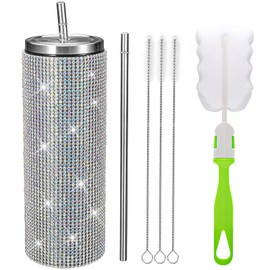 Bling Water Bottle Diamond Bling Cup,20oz Stainless Steel Glitter Cup Rhinestone with Lid and Straw Bling Diamond Thermoses for Women Girls (ABcolor)