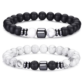 MOROTOLE 2pcs Mens Beaded Bracelets 8MM Natural Stone Bracelets for Men Mens Black Beaded Bracelet Mens Bracelets Beads