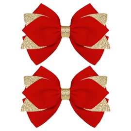 Valentines Day Hair Bow Hair Clip Christmas Red Hair Bow 4 Inch Candy Hair Clips for Women Girl Toddler Gold Bowknot Barrettes Hair Accessories TSFJ86 (Red)