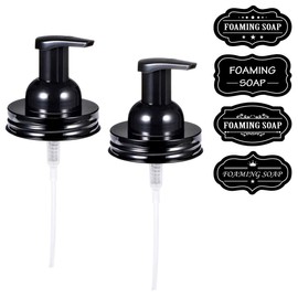 Amolliar Mason Jar Foaming Soap Dispenser Pump, Plastic Foam Soap Pump Rustproof Stainless Steel Lid, Refillable Hand Soap, Waterproof Labels, Cute Farmhouse Decor, Bathroom Accessories, Black 2 Pack